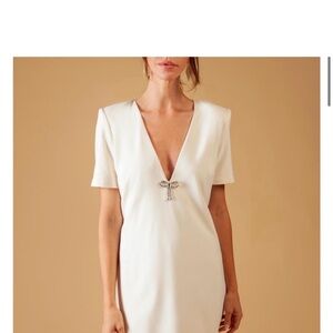 George White Mini Dress with Embellished Accent